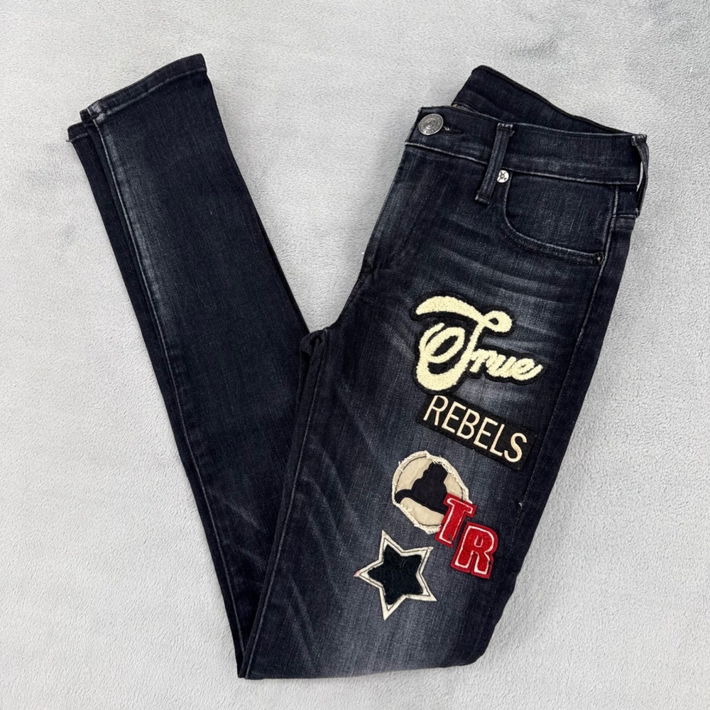 True Religion Halle Super Skinny Jeans Womens 25 Black Wash Patchwork Buddha